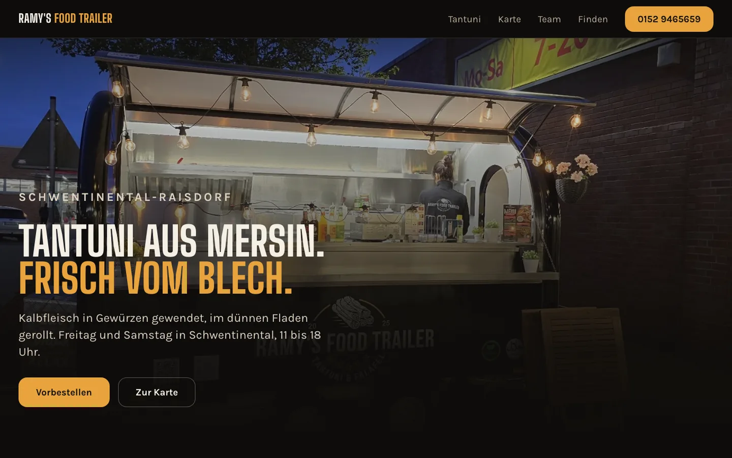 Website eines Gastronomiebetriebs, Startseite