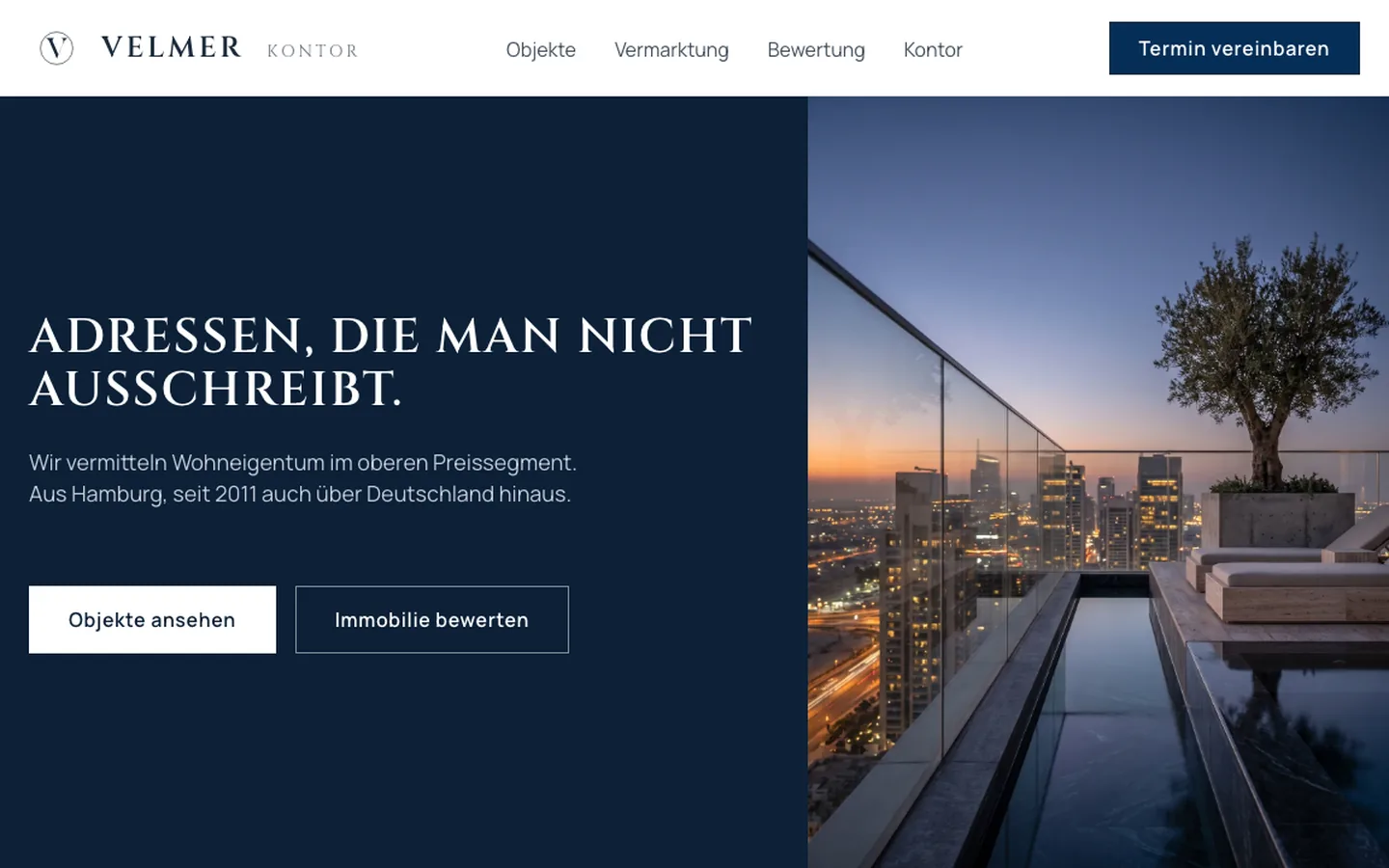 Website eines Immobilienunternehmens, Startseite